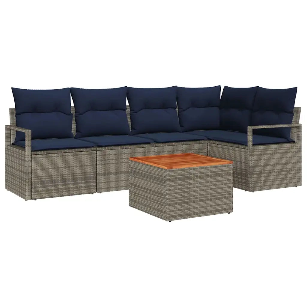 Set Divano da Giardino con cuscino 6 pcs Grigio polyrattan