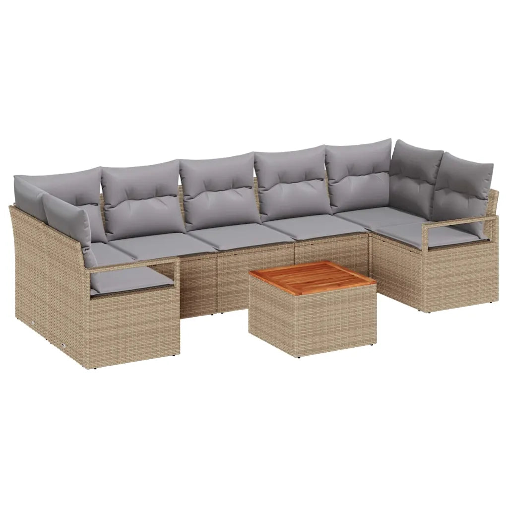 Set Divano da Giardino con cuscino 8 pcs Beige polyrattan