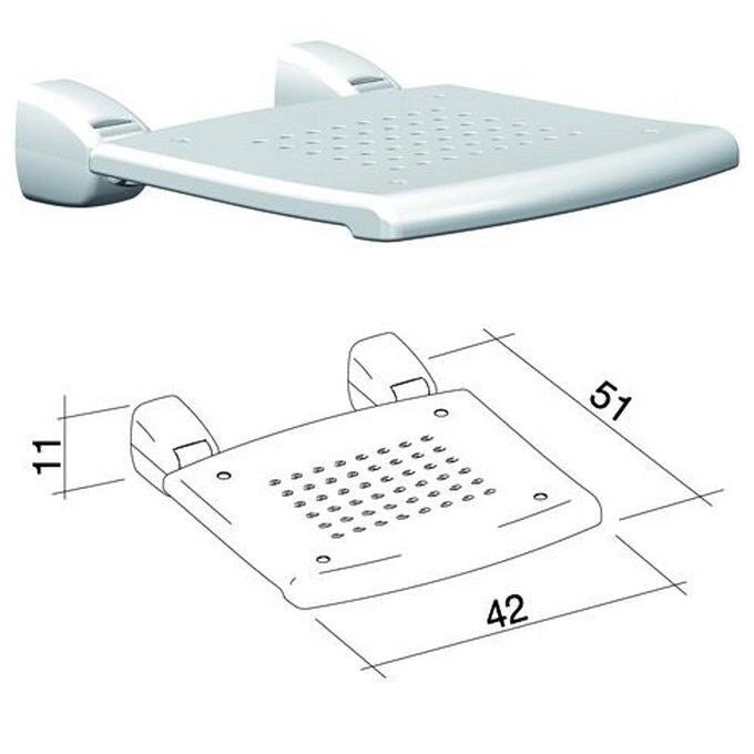 K Design PRWSPPBX Sedile ribaltabile da muro in polipropilene antiscivolo con supporti in alluminio pressofuso e acciaio inox portata 125 kg colore Bianco