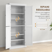 Credenza Mobile Alto Cucina 4 Ante e 6 Ripiani 76x40,5x184 cm in Legno Bianco