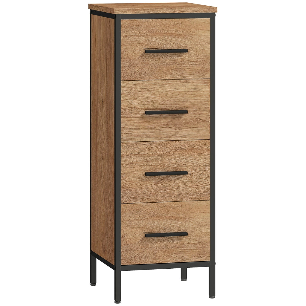 Mobiletto Bagno Stretto con 4 Cassetti in Acciaio ¨C Zephmum ¨C Rovere 30x30x82