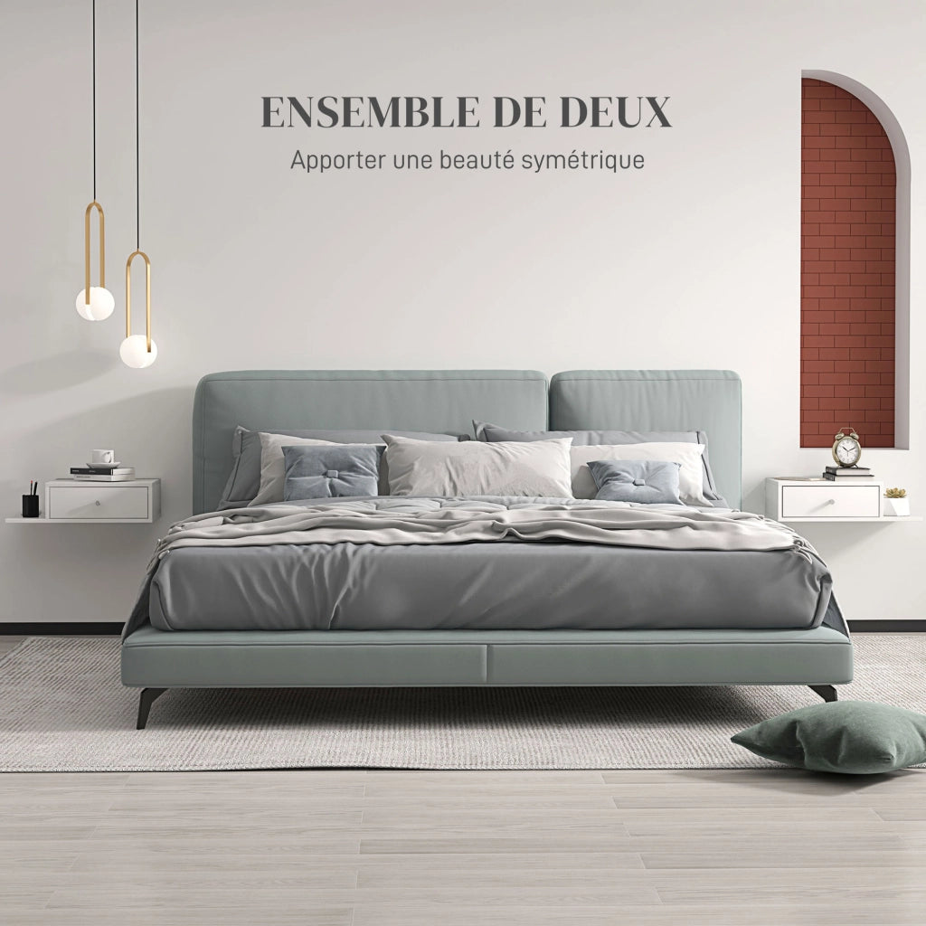 Tavolini da notte a muro ¨C zephmum ¨C 2 pezzi, MDF bianco, 55x30x15 cm