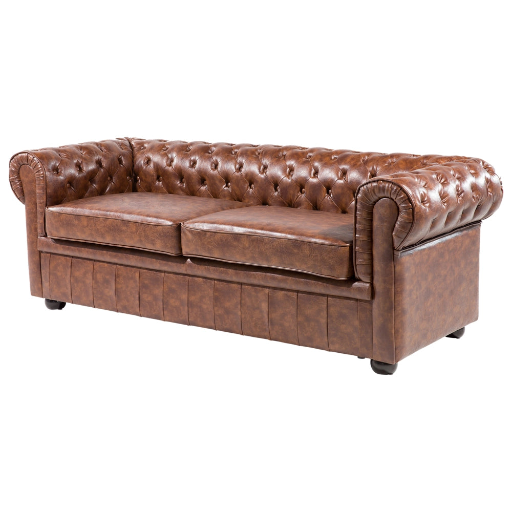 Divano Chesterfield Marrone Ecopelle Gambe Nere 3 Posti in stile moderno