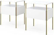 Comodino camera da letto Mira, Bianco/Oro, Set di 2, utilizzabile per riporre oggetti quotidiani e come tavolino d'appoggio
