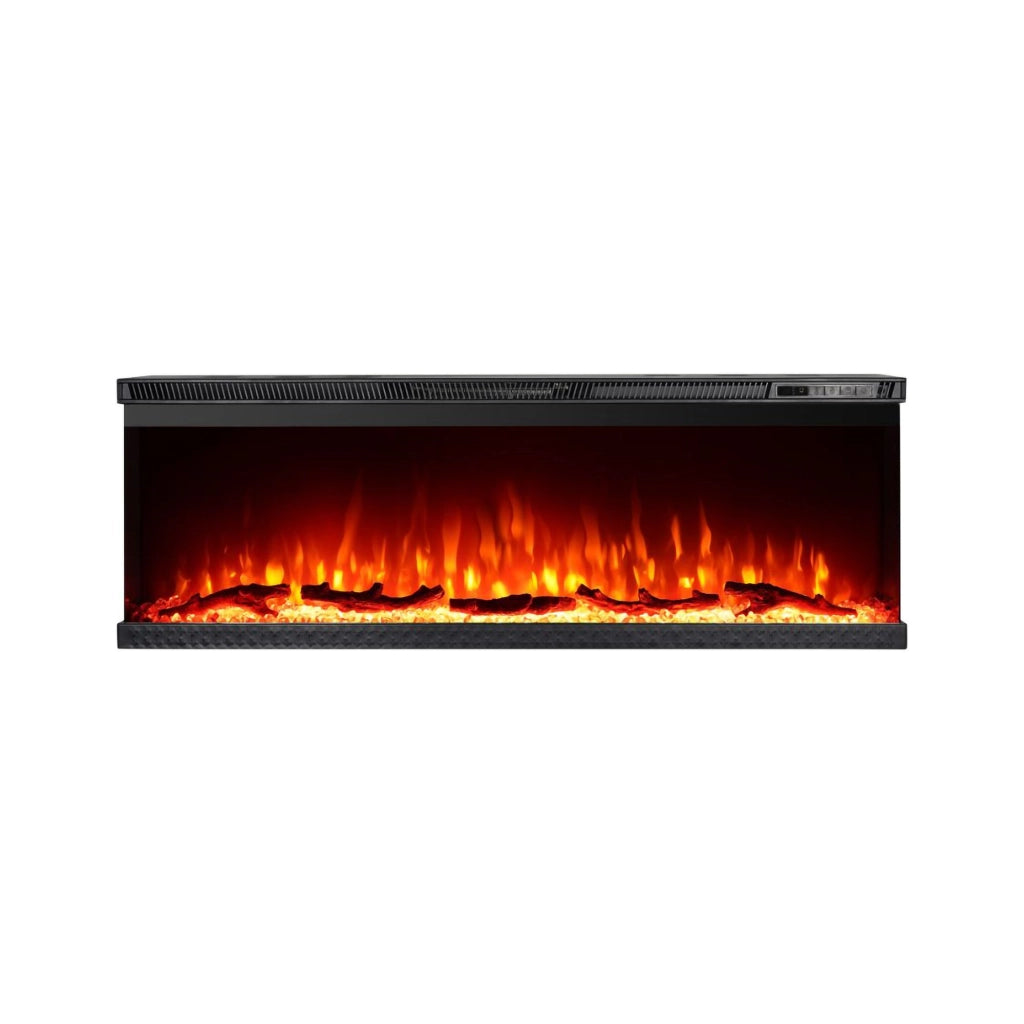 Caminetto Pofi, Camino Elettrico Superficie Riscaldabile 30 m2, 127x20x44h cm Nero