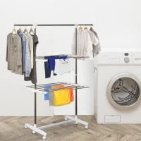Homcom – Stendibiancheria 3 piani Stendino con Appendiabiti e Ruote - Regolabile 139x62x136cm