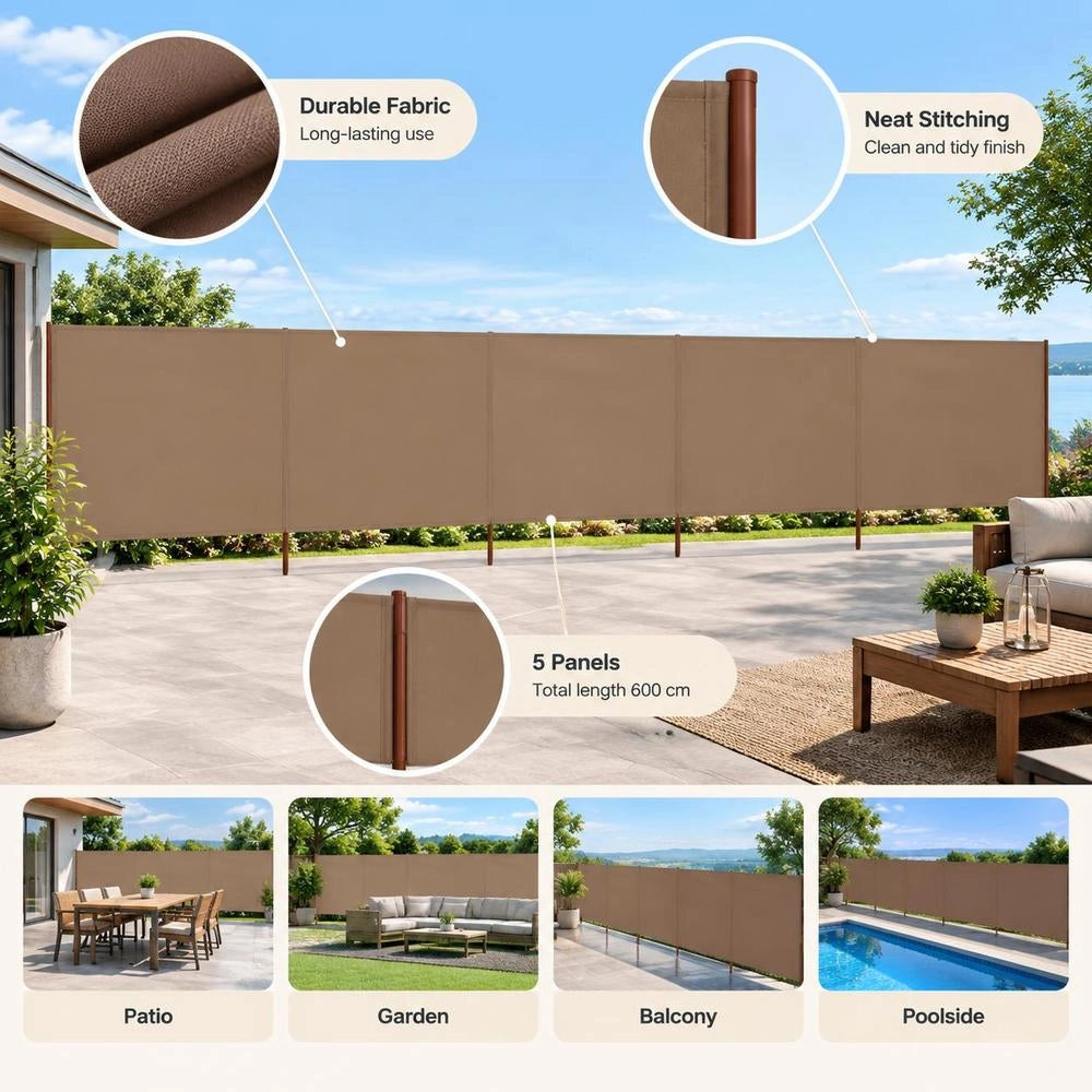 5-piece Windbreak Fabric 600 X 160 Cm Taupe