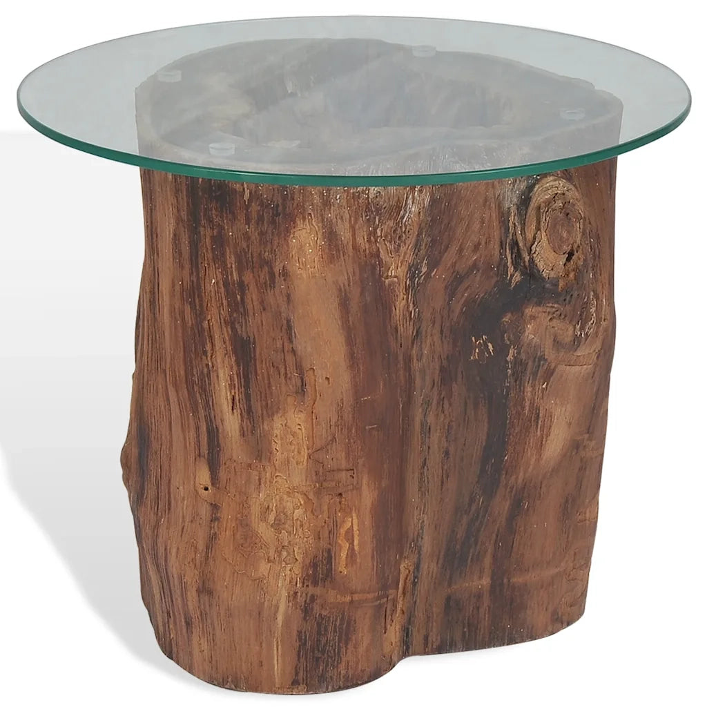 Tavolino da Salotto-Tavolino da soggiorno-Tavolo in Legno di Teak e Vetro 50x40 cm