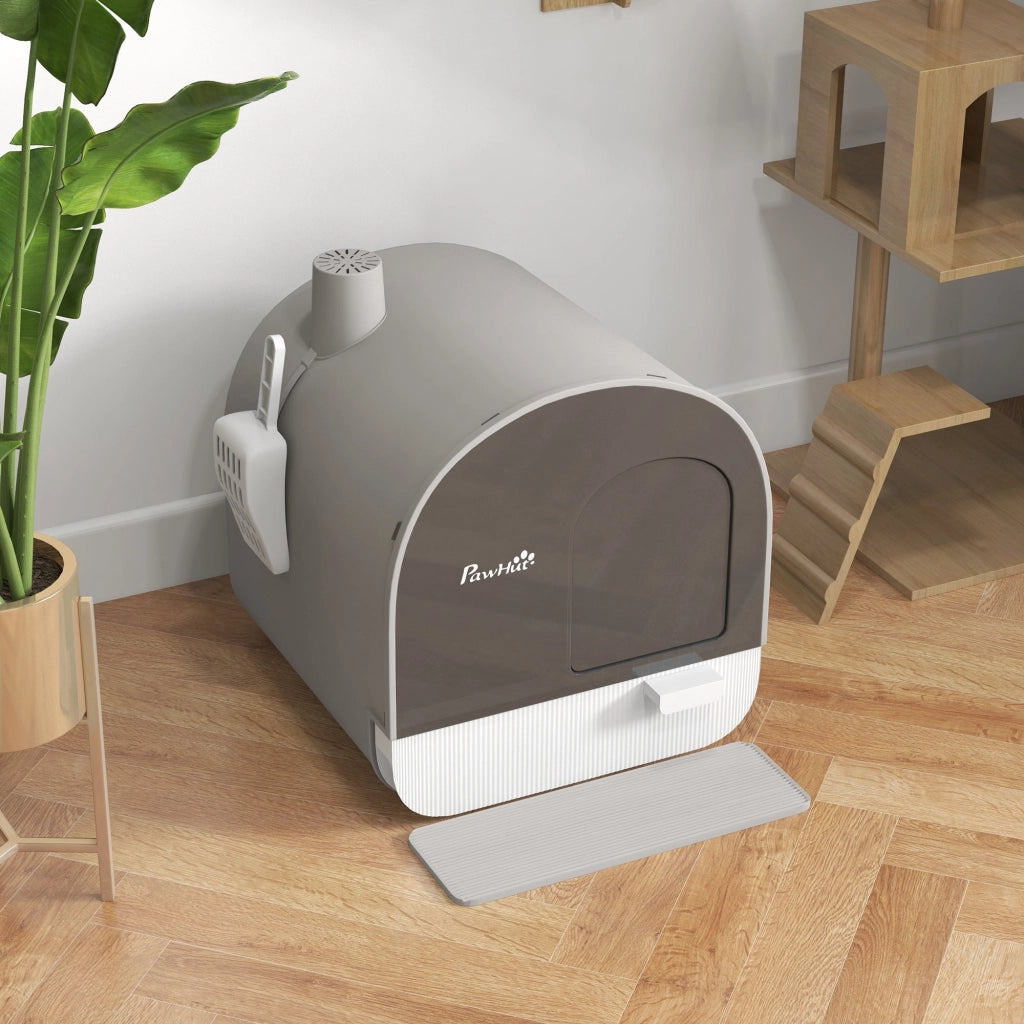 Lettiera per Gatti Chiusa con Filtri 43x44x47 cm Paletta e Vassoio  in PP Grigio