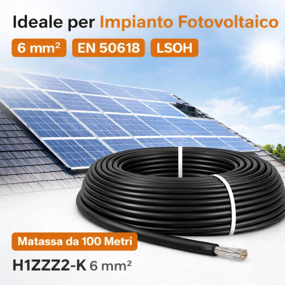 Cavo solare unipolare nero 6 mm² en 50618 per impianti fotovoltaici *** lunghezza metri 100, confezione 1