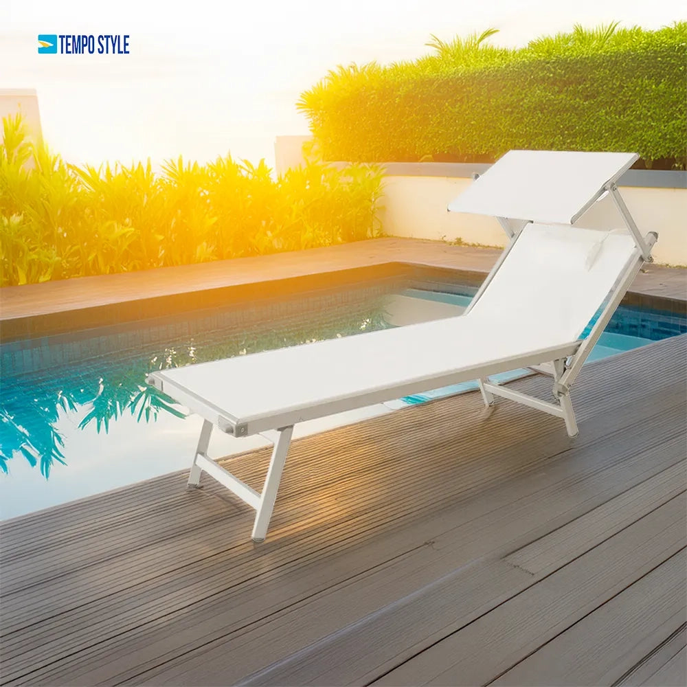 Tempo Style - Lettino Prendisole Bianco con Parasole e telaio bianco