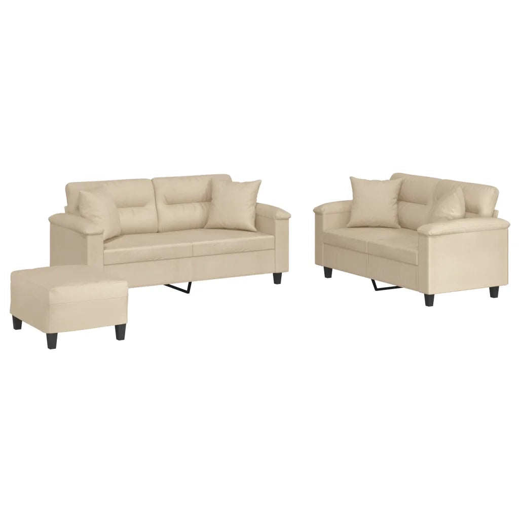 Set Divani 3 pz con Cuscini Crema in Tessuto Microfibra 3202336