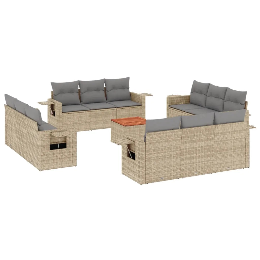 Set Divano da Giardino 13 pz con Cuscini Beige in Polyrattan 3224498