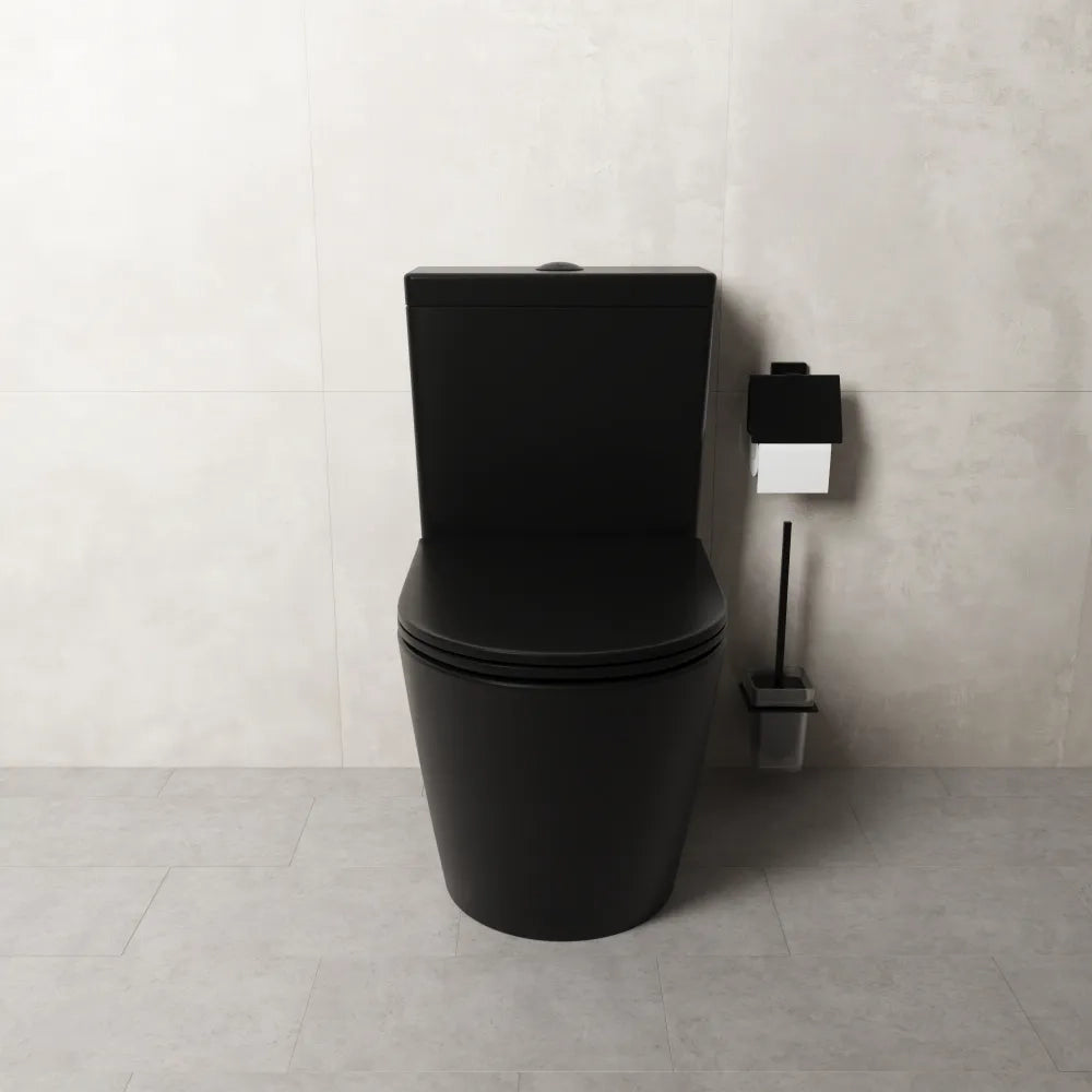 Vaso filomuro monoblocco rimless con cassetta e sedile copri-wc nero opaco | Vienna