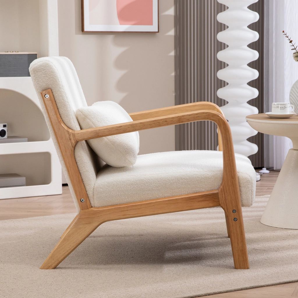 Poltrona lounge in velluto crema ¨C Xylo ¨C con 3 cuscini, braccioli, struttura in legno