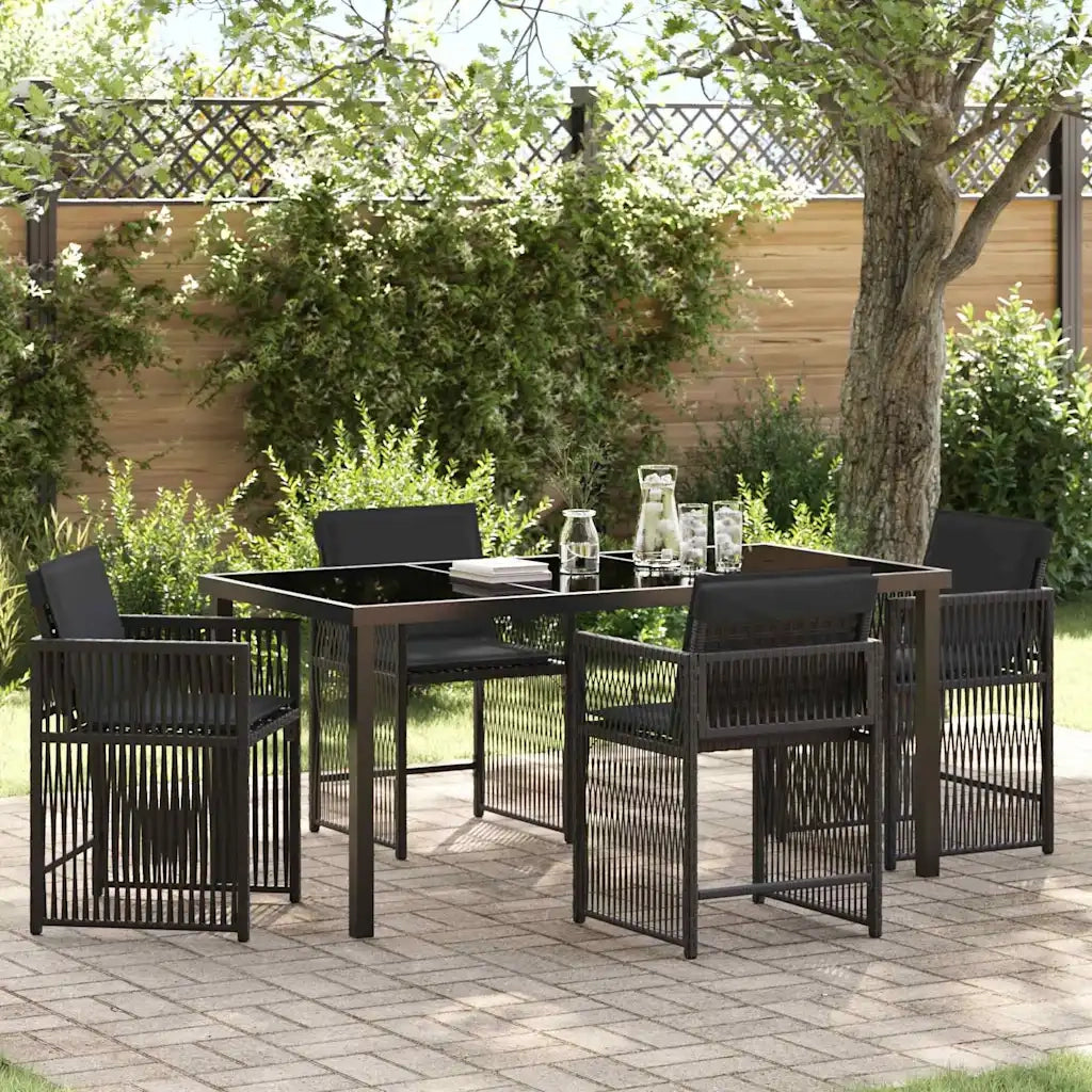 Set da Pranzo per Giardino 5 pz | Set Salotto da Giardino Nero polyrattan