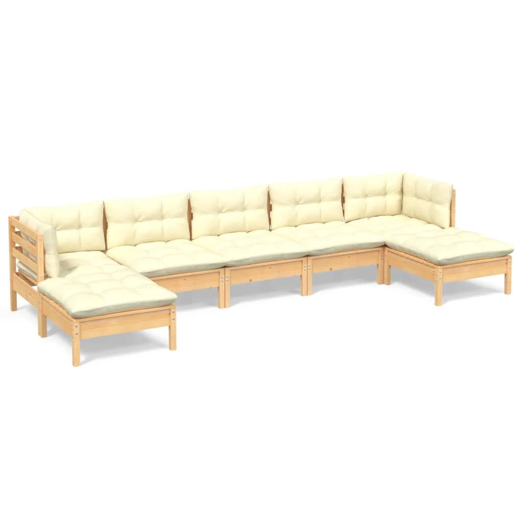 Set di mobili da giardino mobili da esterno 7 pezzi con cuscini legno di pino color crema 02_0017171