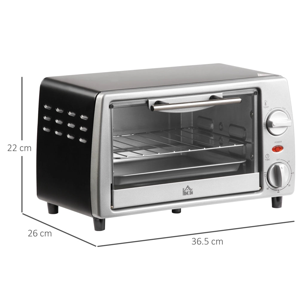 EasyComfort Fornetto Elettrico 10L Temperatura Regolabile e Timer, Griglia e Teglia Incluse, 750W, 36.5x26x22cm, Argento Nero