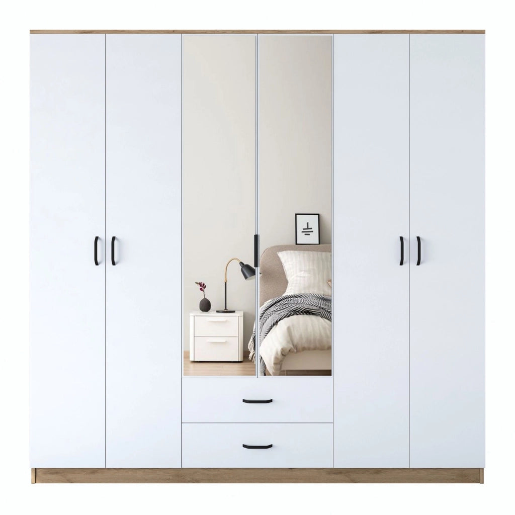 Armadio Camera da Letto Neirone, Guardaroba Grande 2 Cassetti, 210x210h cm Bianco
