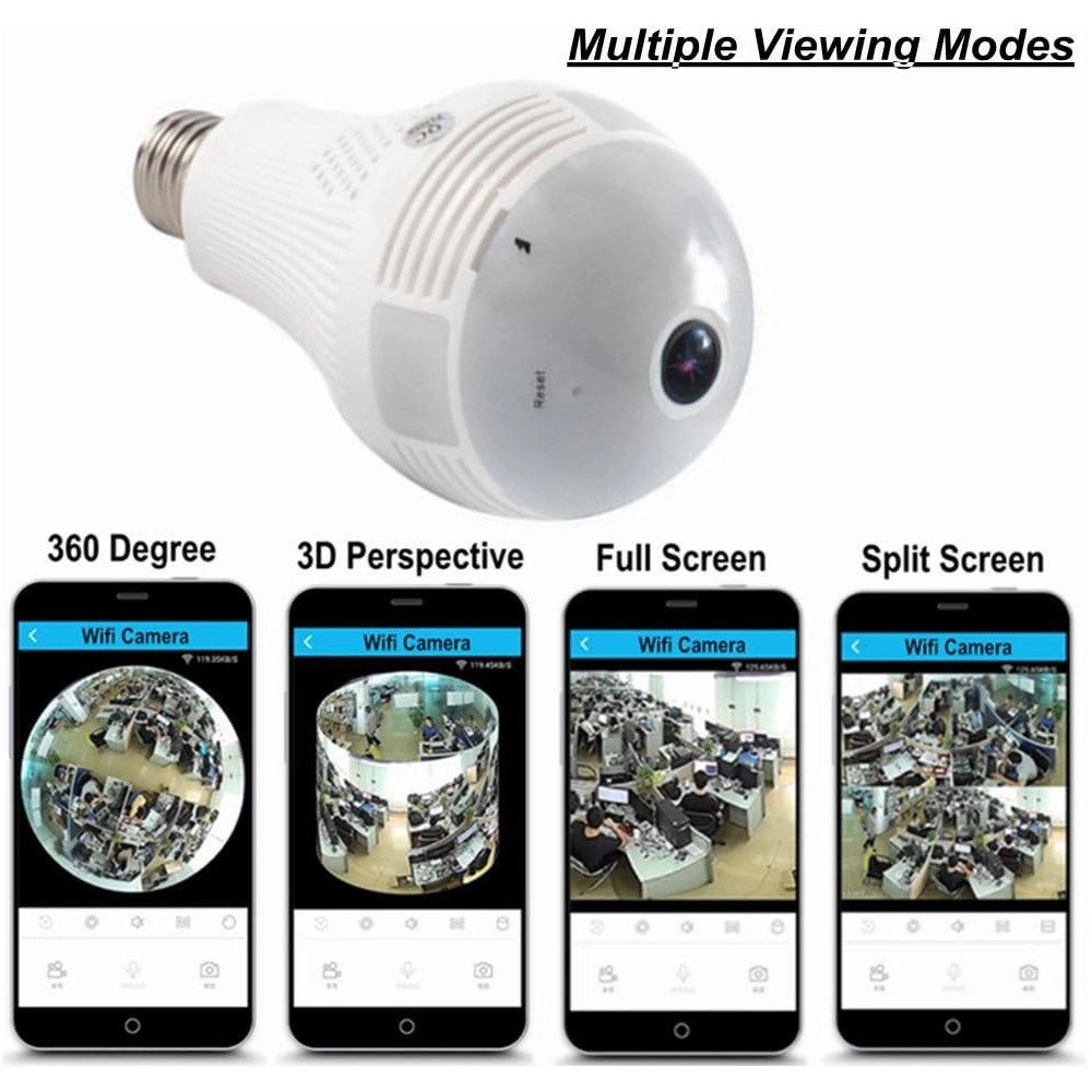 Trade Shop - Telecamera Ip Wifi Lampadina Led Occhio Camera Nascosta Spia E27 180° Panoramica -