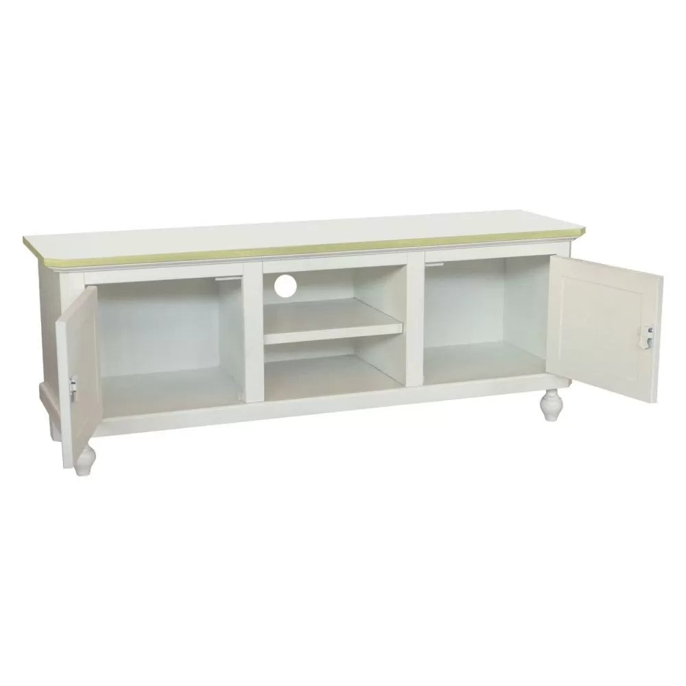 Porta tv in legno 2 ante shabby bianco decoro filo verde 150x43x56 - Mobili 2G