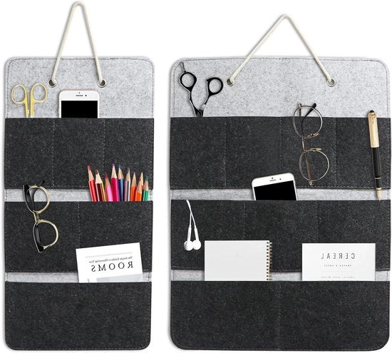 Organizzatore di parete con tas appeso, 2 pezzi di velluto - pieghevole e con più compartmenti