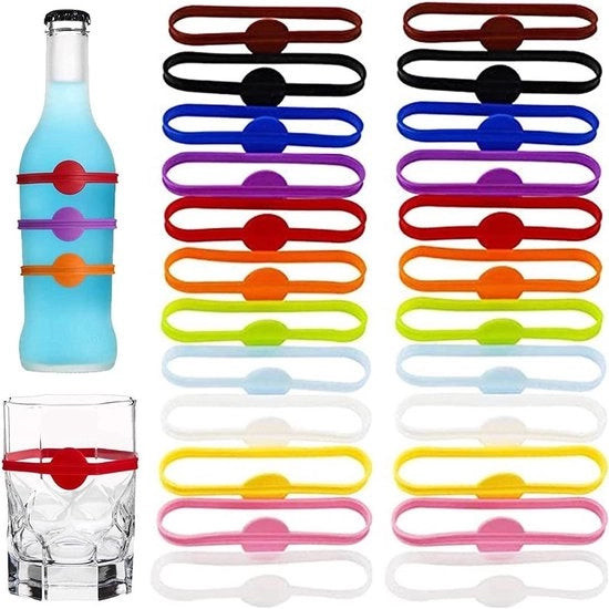 24 pezzi di segnalatori di vetro riutilizzabili - reversibili - silicone - colorati - per bicchiere da vino, bottiglia, tazza, bar per cocktail