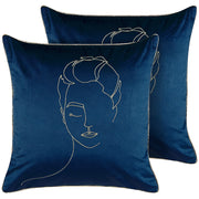 Set di 2 cuscini decorativi in velluto blu e oro 45 x 45 cm motivo viso glamour accessori decorativi