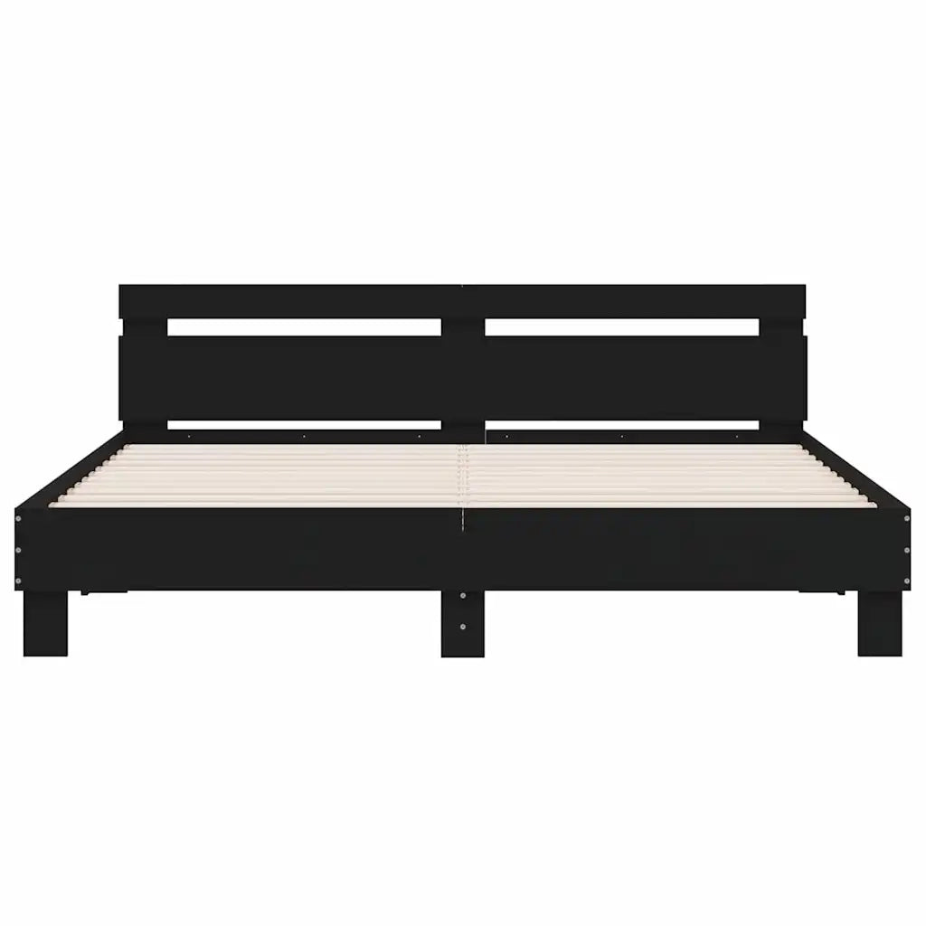 Giroletto con Testiera-Struttura Letto con testiera Nero 180x200 cm in Legno Multistrato