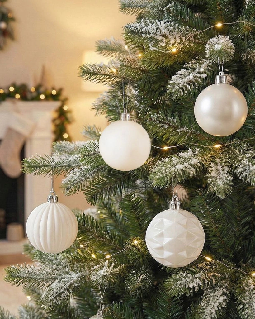 Set di 40 palline di Natale in plastica Decorazioni da appendere all'albero di Natale Stile classico scandinavo Bianco sporco