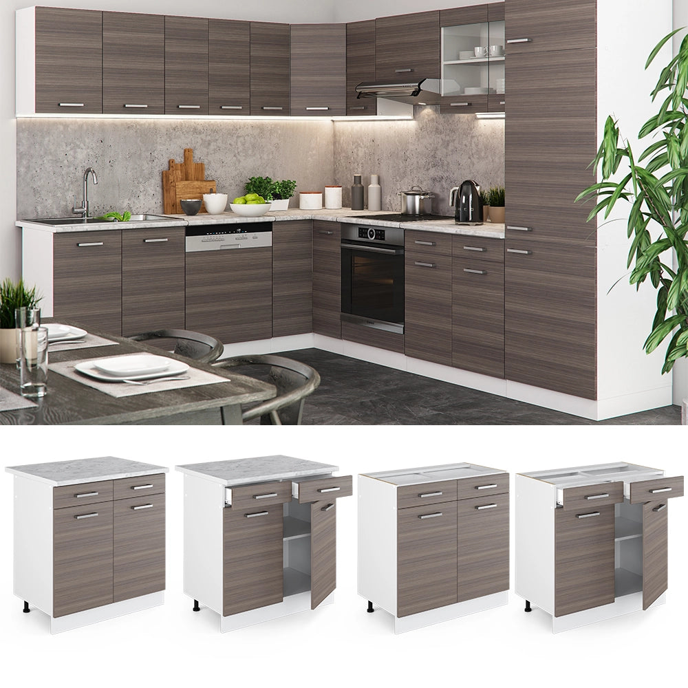 Vicco Mobiletto base per cucina Grigio 80 cm , PL Rovere