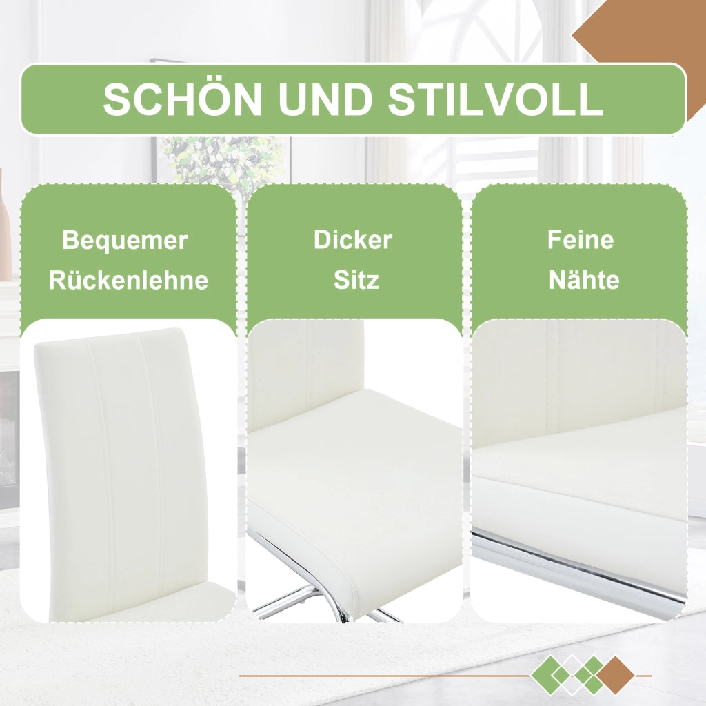 Sedie da Pranzo Imbottite in Ecopelle ¨C MINIMAL ¨C Set 4 Pezzi, Bianche, Gambe in Metallo Cromato