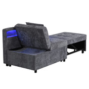 Divano Letto Convertibile 3 In 1 con Schienale Regolabile 5 Posizioni; LED e Porte USB Tipo C; in Tessuto Grigio Chiaro