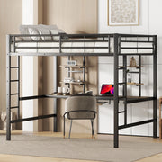 LETTO a soppalco 140x200 cm in metallo nero con scrivania e 2 scaffali