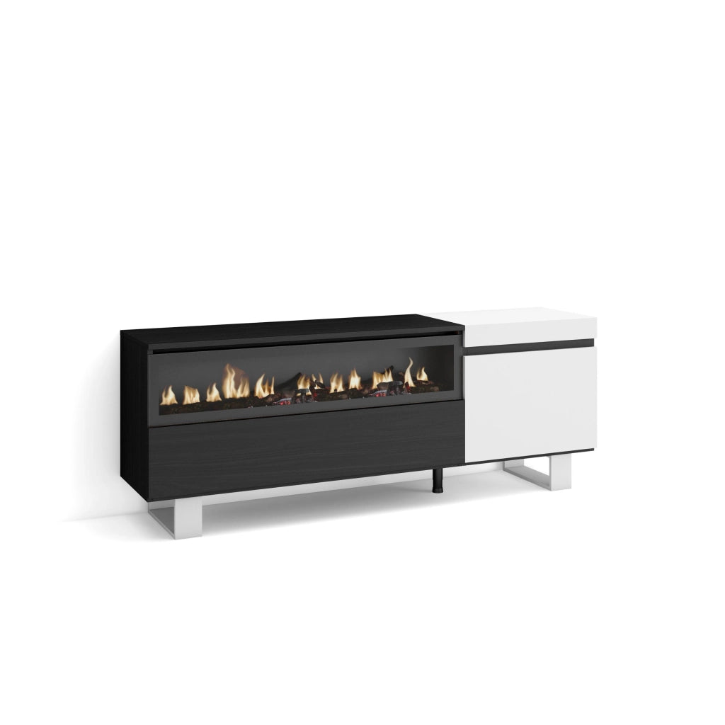 Mobile TV Soggiorno, 150x35x57cm, Per TV fino a 65", Camino elettrico, Design industriale, Bianco e nero RF2443