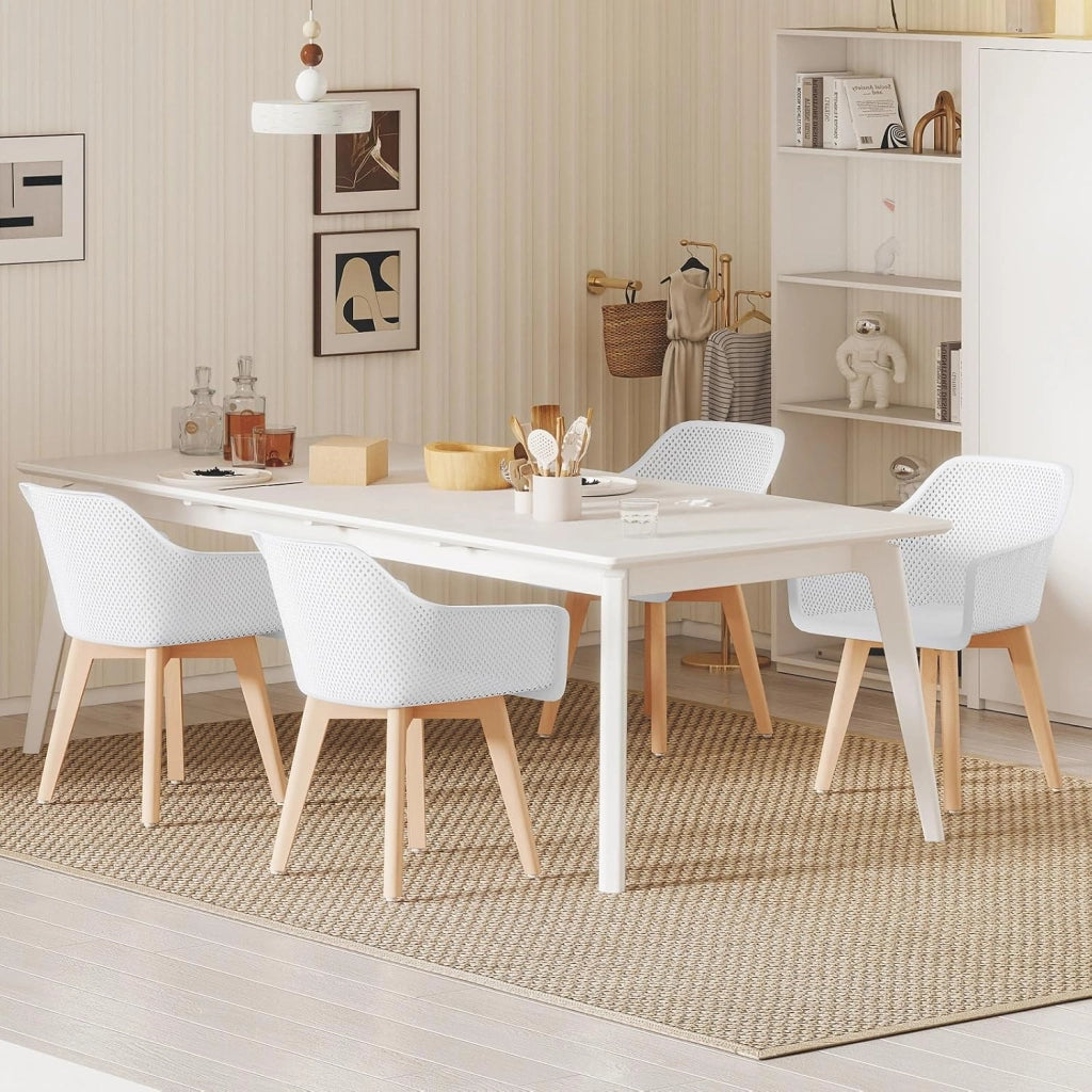 Set di 2 Sedie da Pranzo Moderne, Sedie in Plastica con Gambe in Legno, Schienale Traforato Traspirante e Seduta Ampia, Portata 150 kg, Ideale per Sala da Pranzo, Caffè e Soggiorno
