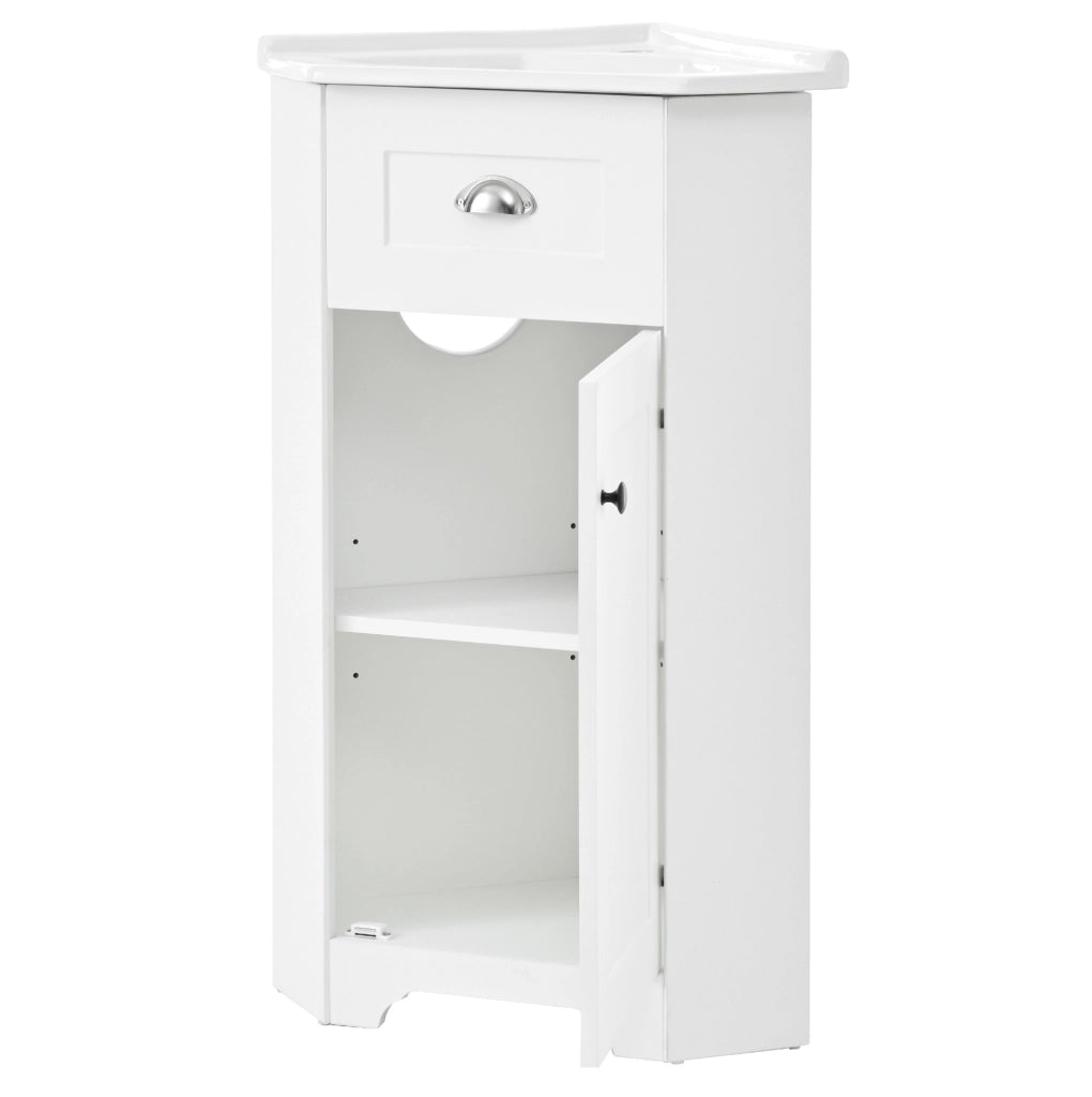 Mobile lavabo bagno freestanding con lavabo in ceramica, MDF, bianco