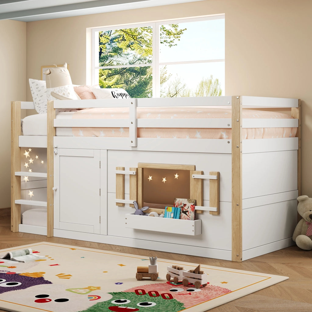 Letto a castello in legno massiccio 90x200 cm, bianco, con rete a doghe, senza materasso