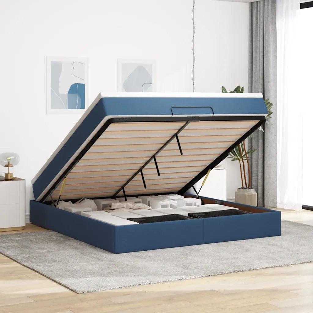 Struttura Letto Pouf con Materasso Blu 180x200cm in Tessuto 3311133