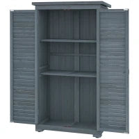 Armadio da Giardino Rimessa per Attrezzi in Legno con 2 Ripiani, Tetto Bituminato, Porte Persiane, 87 x 47 x 160, Grigio