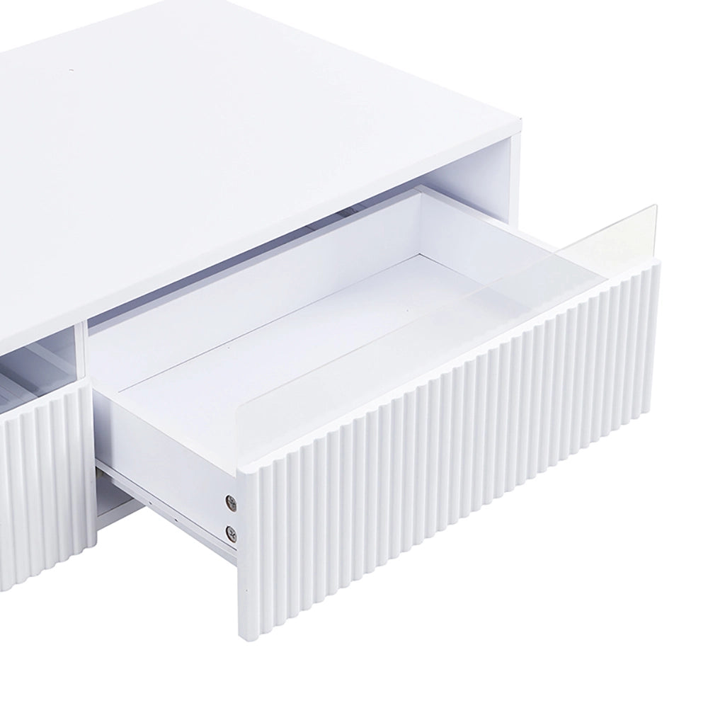 Tavolino-Xylo-Piano ondulato LED piedi bianco dorato 2 cassetti