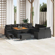 Set divano da giardino da 13 pezzi con cuscini in polyrattan nero e acacia