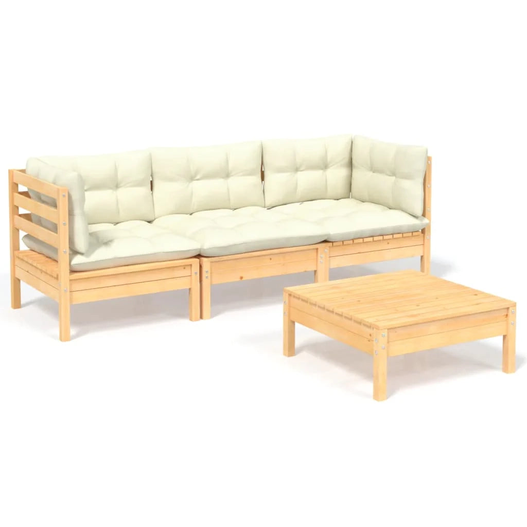Set di mobili da giardino per esterni 4 pezzi con cuscini legno di pino color crema 02_0016126
