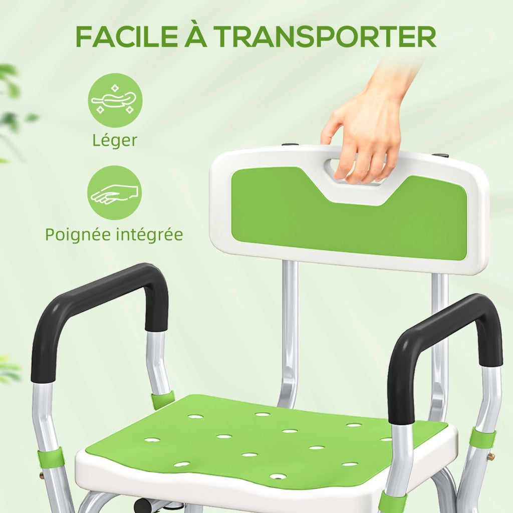 Sgabello da doccia regolabile ¨C zephmum ¨C bianco e verde 56.5x53.5x87 cm
