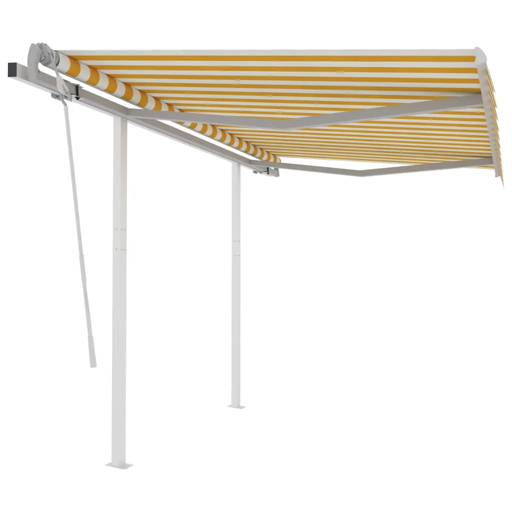 Tenda da Sole Retrattile Manuale e Pali 3x2,5 m Gialla e Bianca 3069898
