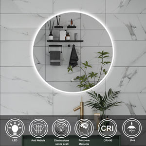 AICA Specchio da bagno 100 x 100 cm, antiappannamento, dimmerabile, interruttore touch, Funzione Memoria