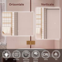 AICA Specchio da bagno 90 x 70 cm, antiappannamento, dimmerabile, interruttore touch, Funzione Memoria