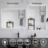 AICA Specchio da bagno 90 x 70 cm, antiappannamento, dimmerabile, interruttore touch, Funzione Memoria