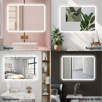 AICA Specchio da bagno  70 x 50 cm, dimmerabile, Blue tooth, Funzione Memoria, antiappannamento, 3 colori
