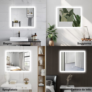 AICA Specchio da bagno  60 x 50 cm, dimmerabile, Funzione Memoria, antiappannamento, 3 colori